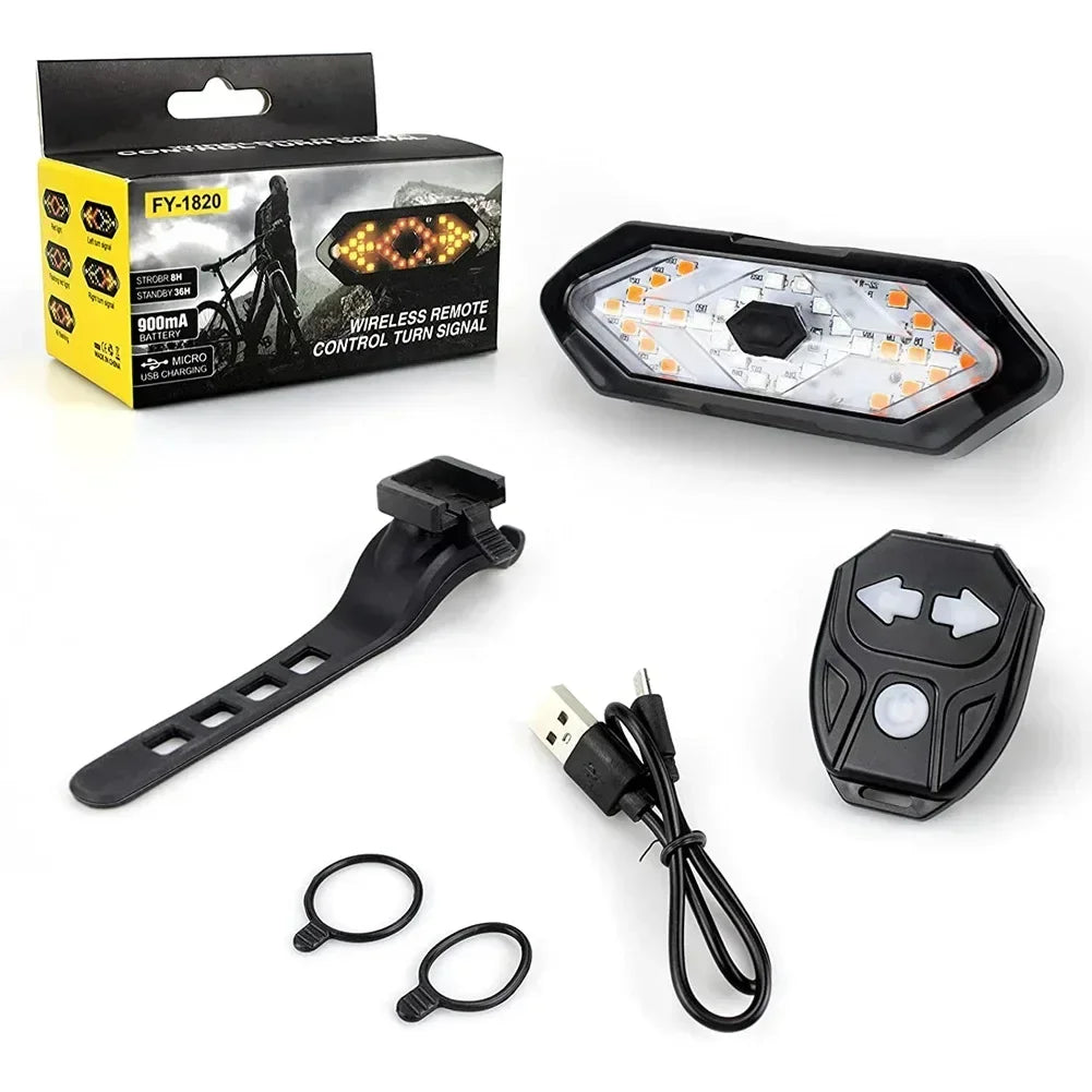 Wireless Bike Turn Signal Rear Light – USB Rechargeable LED Bicycle Tail Lamp with Remote Control Safety Warning Light