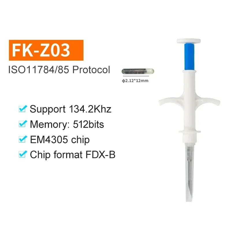 100-Pack EM4305 134.2KHz FDX-B Animal Microchip – International Standard Pet ID Chip with Syringe for Dogs