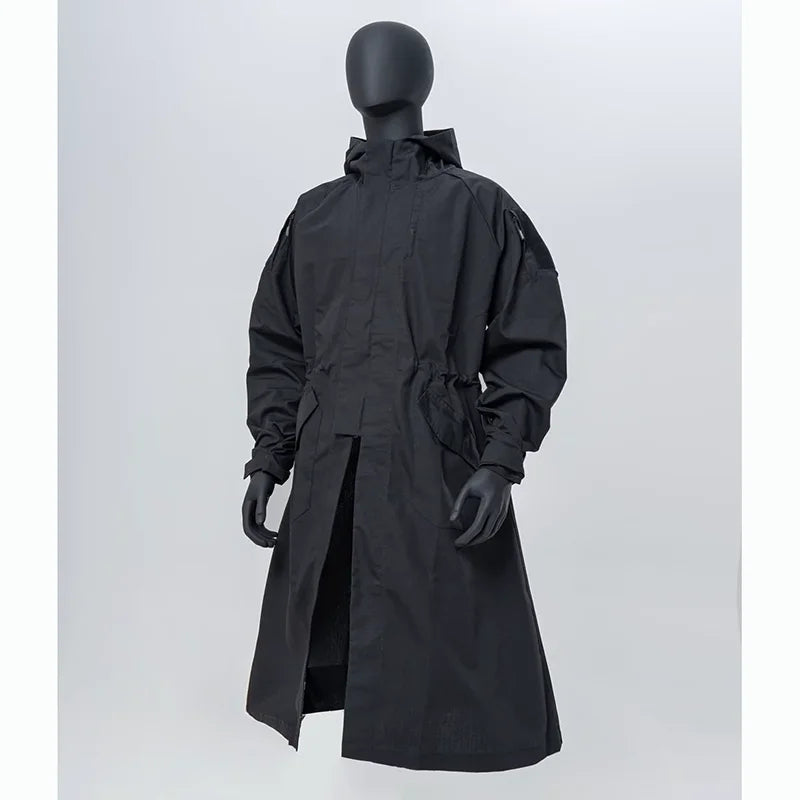Polyester-Cotton Long Tactical Trench Coat – Hooded Outdoor Hunting & Cosplay Jacket