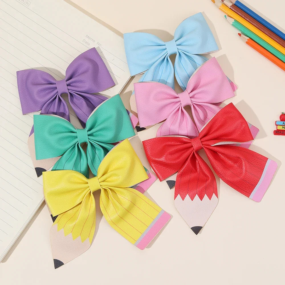 2Pcs Pencil Bow Hair Clips - Cute Kawaii Back to School Hairpins for Girls Kids