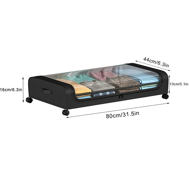 Under-Bed Storage Box with Wheels — Large Capacity Dustproof Organizer for Quilts, Clothes, Toys, and Bedroom Items