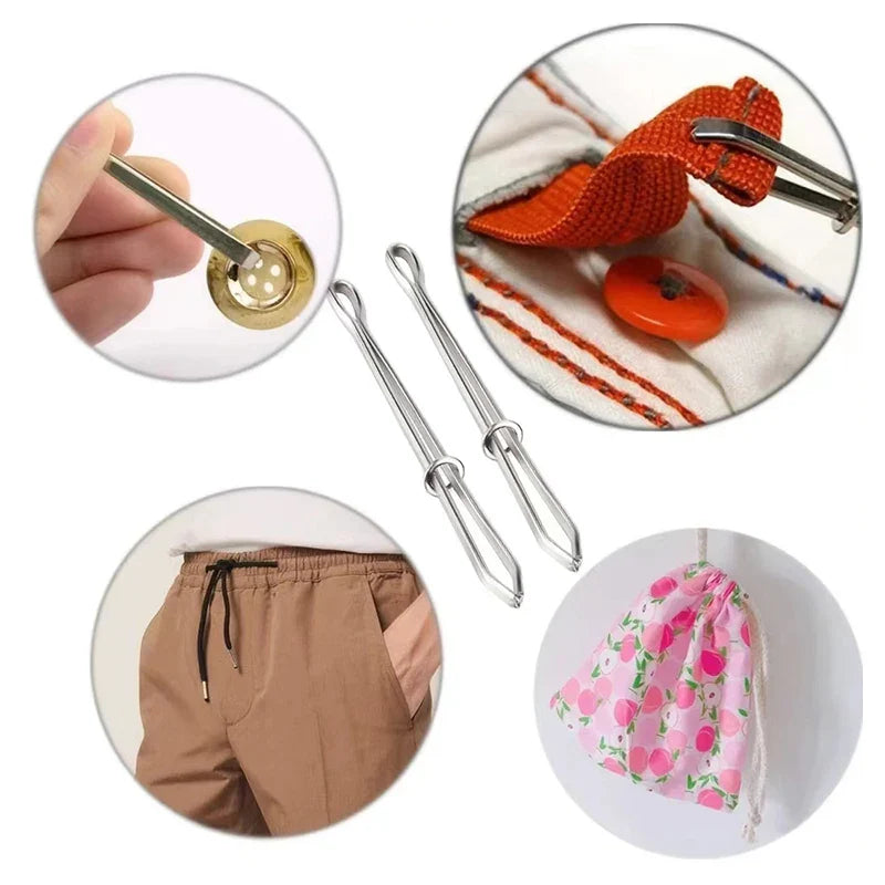 2pcs Stainless Steel Garment Clips - Sewing DIY Tools for Elastic Band Tape, Punch, Cross Stitch Threader - Wear Rope Elastic Clamp