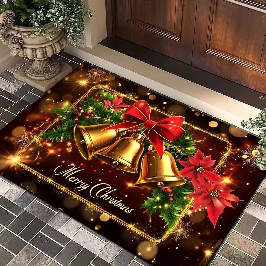 Christmas Festive Entry Door Mat — Santa Claus, Elk & Tree Holiday Anti-Slip Bathroom/Entrance Doormat