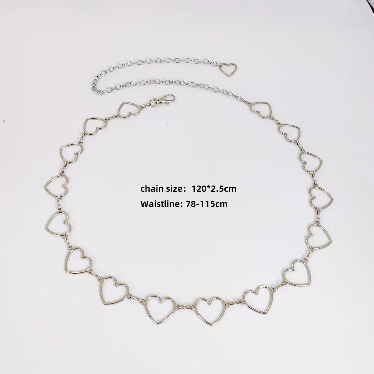 Women's Luxury Heart-Shaped Metal Waist Chain Belt – Y2K Goth Punk Accessory for Jeans & Dresses