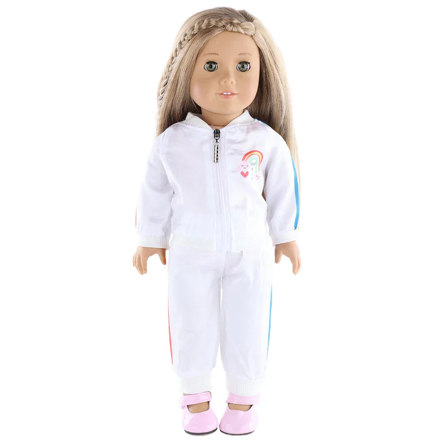 Cute Rainbow Sweat Suit for 18-Inch American Doll — Daily Casual Outfit for Reborn Dolls, Our Generation Girl’s Toy Gift