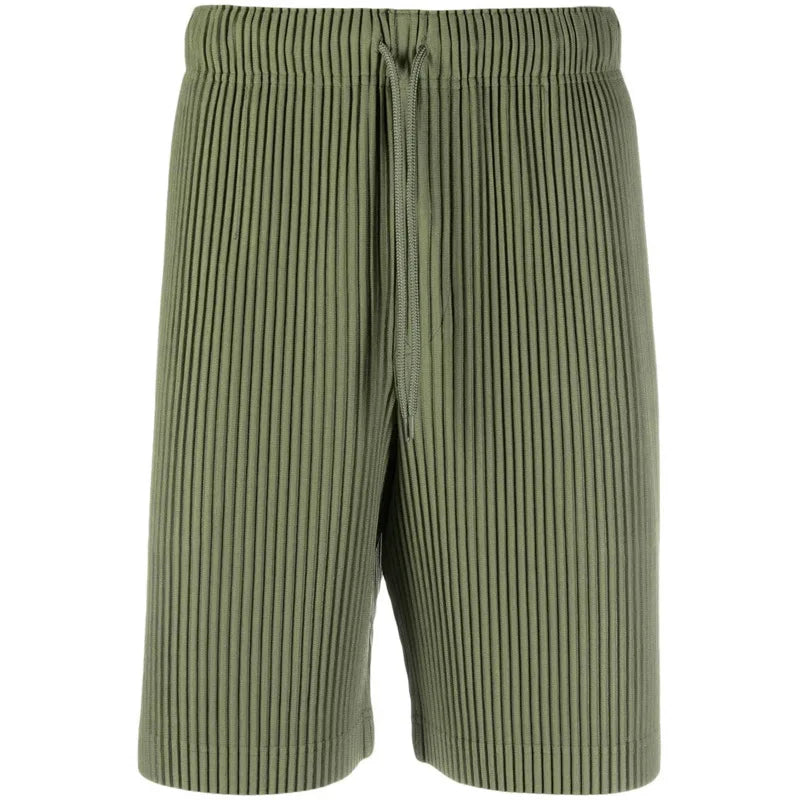 ISSEY 2026 Miyake Pleated Shorts - Men's Loose Draped Straight Leg Drawstring Cropped Pants