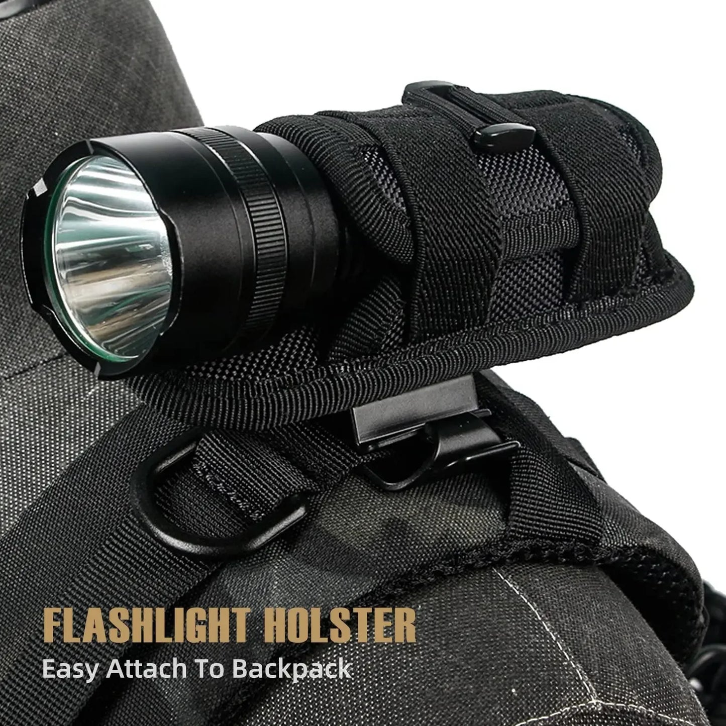 Tactical Flashlight Pouch Holster – Rotatable Belt Clip Holder with 360-Degree Carabiner Reel Clip for Torch Carrying