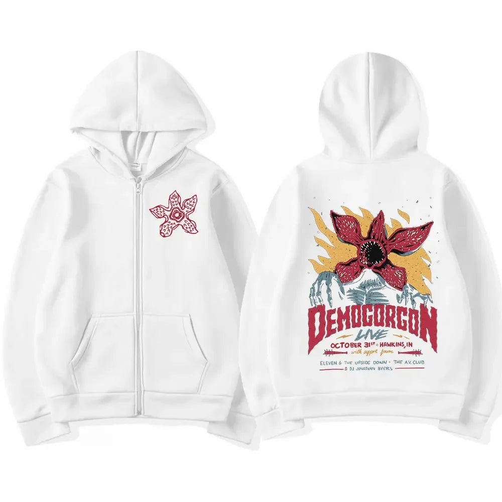 Eddie Munson Demogorgon Zipper Hoodie — Unisex Monster Print Harajuku Streetwear
