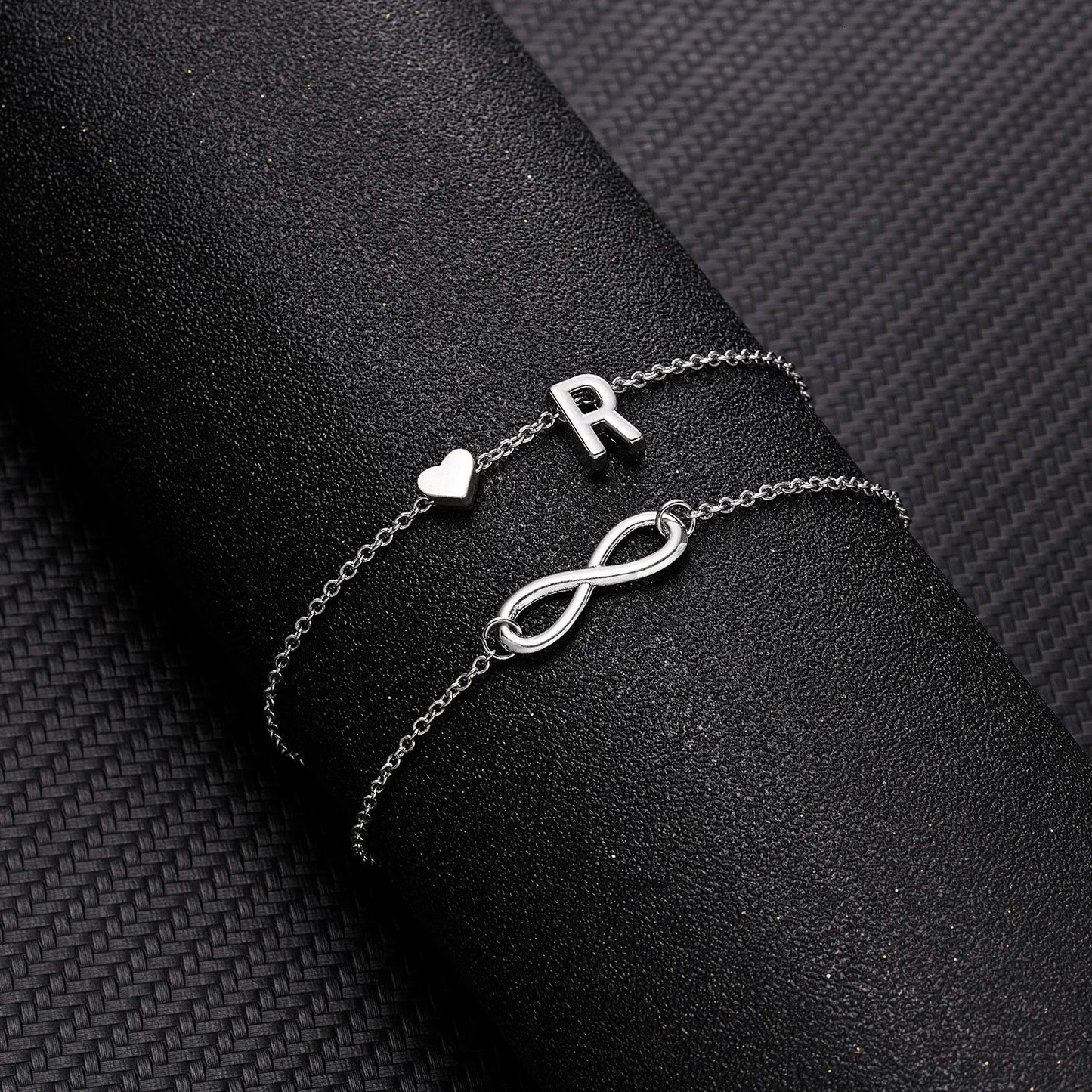 Bohemia A-Z Letter Initial Anklet for Women - Silver Heart Initial Anklet Bracelet, Beach Party & Travel Foot Jewelry