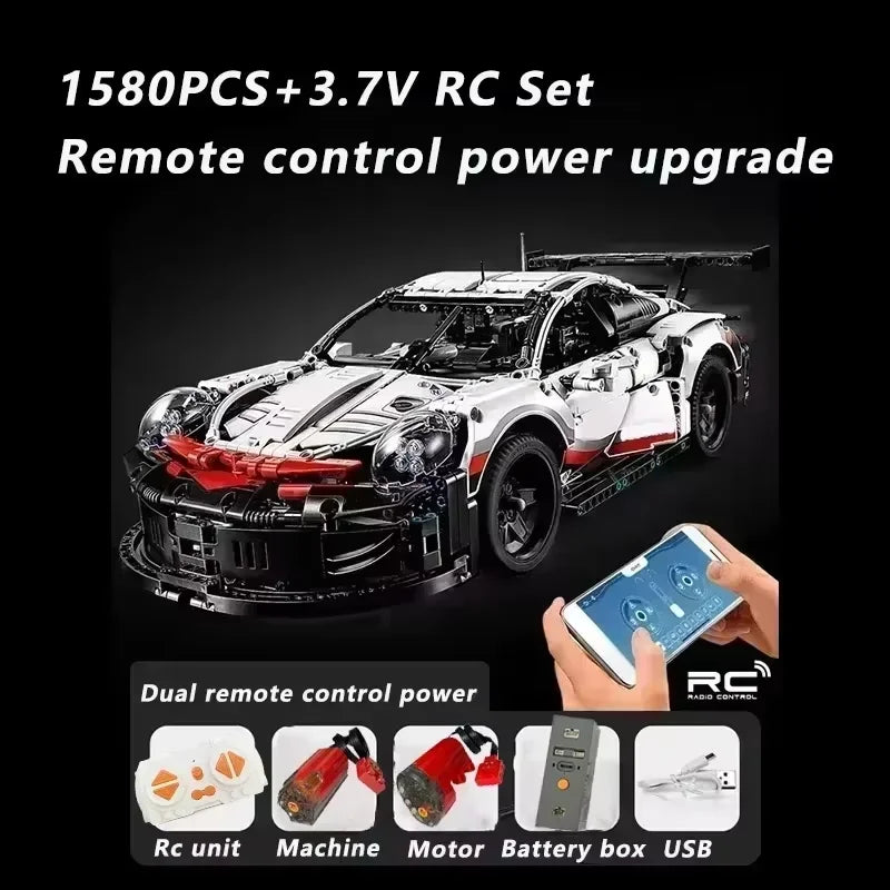 1580PCS RC Car Building Set – 1:10 Technical Racing Car with Motor & LED Lights, Adult Toy Gift