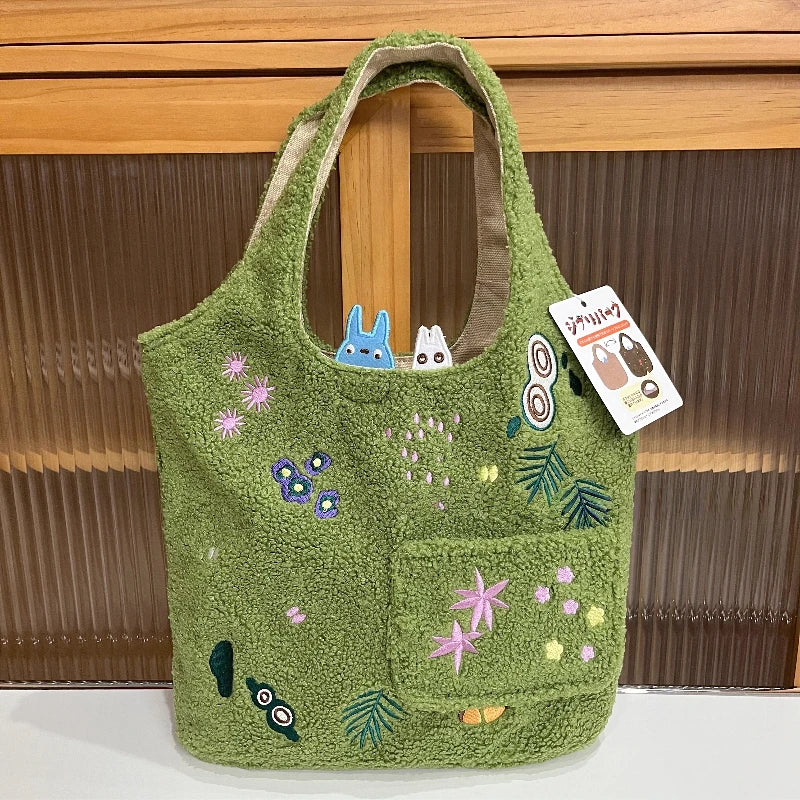 Cartoon Cat Embroidered Lamb Plush Handbag β Cute One-Shoulder Messenger Bag for Mobile Phone & Daily Use