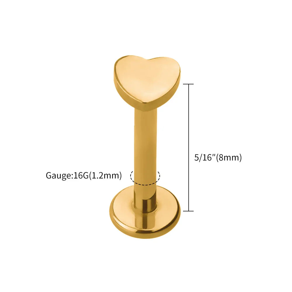 5pcs ASTM F136 Titanium Heart & Round Labret Piercing Set – Flat Monroe Lip Rings for Cartilage, Helix & Tragus Piercings