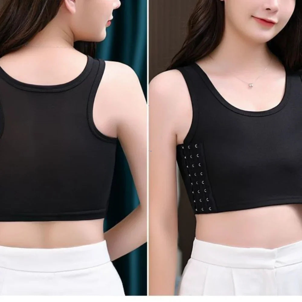 Women's Breathable Chest Binder: Side-Buckle Short Vest - Wireless Underwear Tank Top for Comfortable Chest Wrap