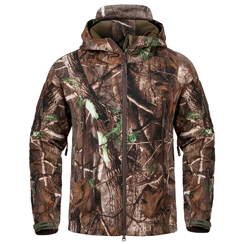 Men’s Silent Soft Shell Tactical Jacket | Waterproof, Warm Fleece Camouflage Hunting & Outdoor Hooded Coat