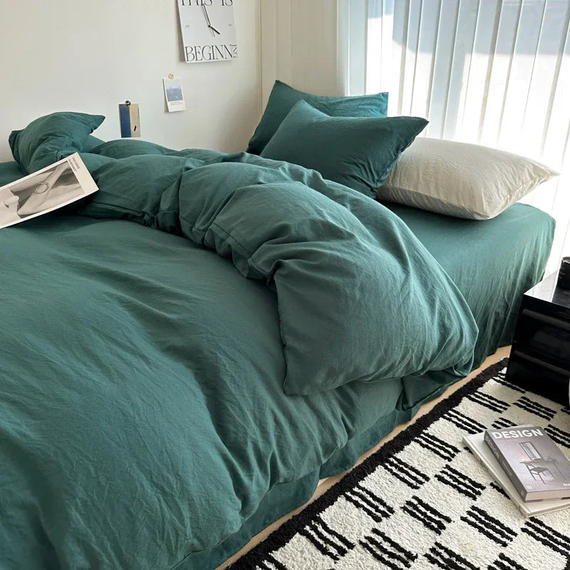 Solid Cotton Bed Linen Set – Bedding with Sheet, Duvet Cover & Pillowcases, Single to King/Queen/Twin Size