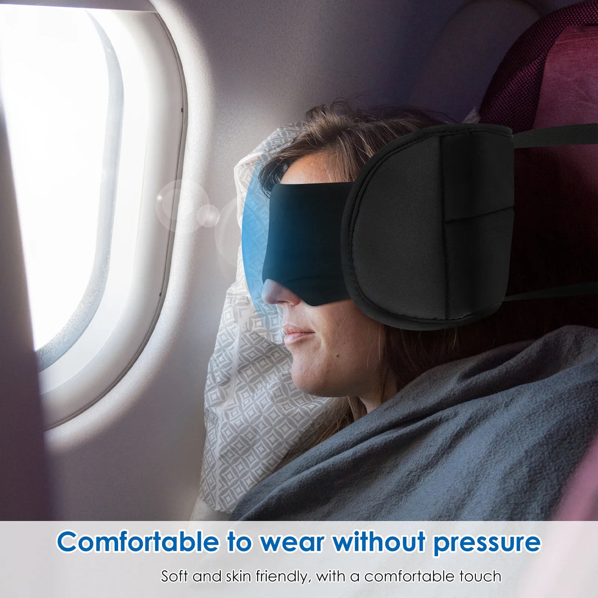 2-in-1 Travel Neck Pillow with Eye Mask & Storage Bag – 360° Support Cotton Airplane Headrest