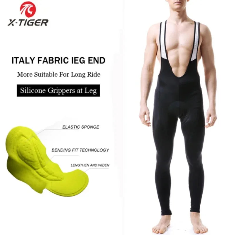 X-TIGER Thermal Winter Cycling Bib Pants for Men with 5D Gel Padding & Back Pocket – Fleece Sports MTB & Road Bike Warm Bibs
