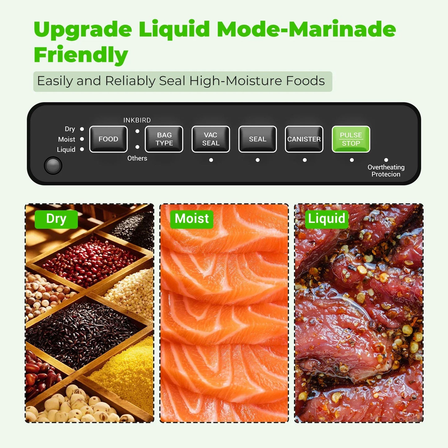 INKBIRD INK-VS05 Home Vacuum Sealer Machine – Dry, Moist & Liquid Food Modes with Vac & Seal, Seal Only, Pulse & Canister Functions for Food Storage