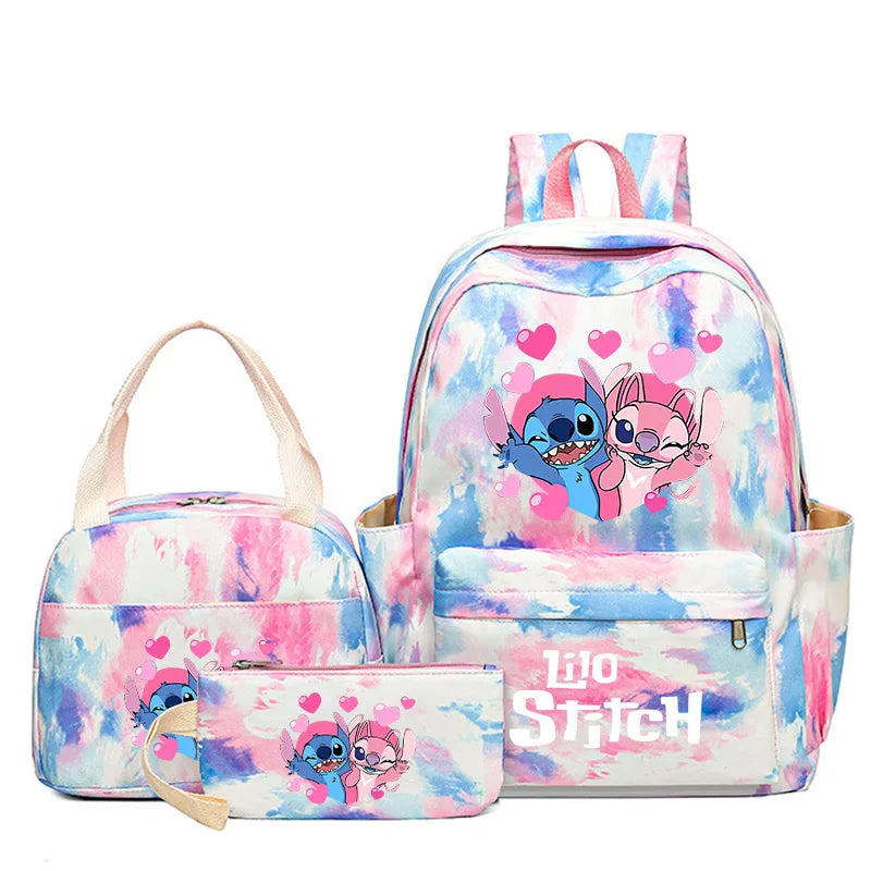 3Pcs Lilo & Stitch School Backpack Set – Colorful Cartoon Bookbag with Lunch Bag for Kids & Teens