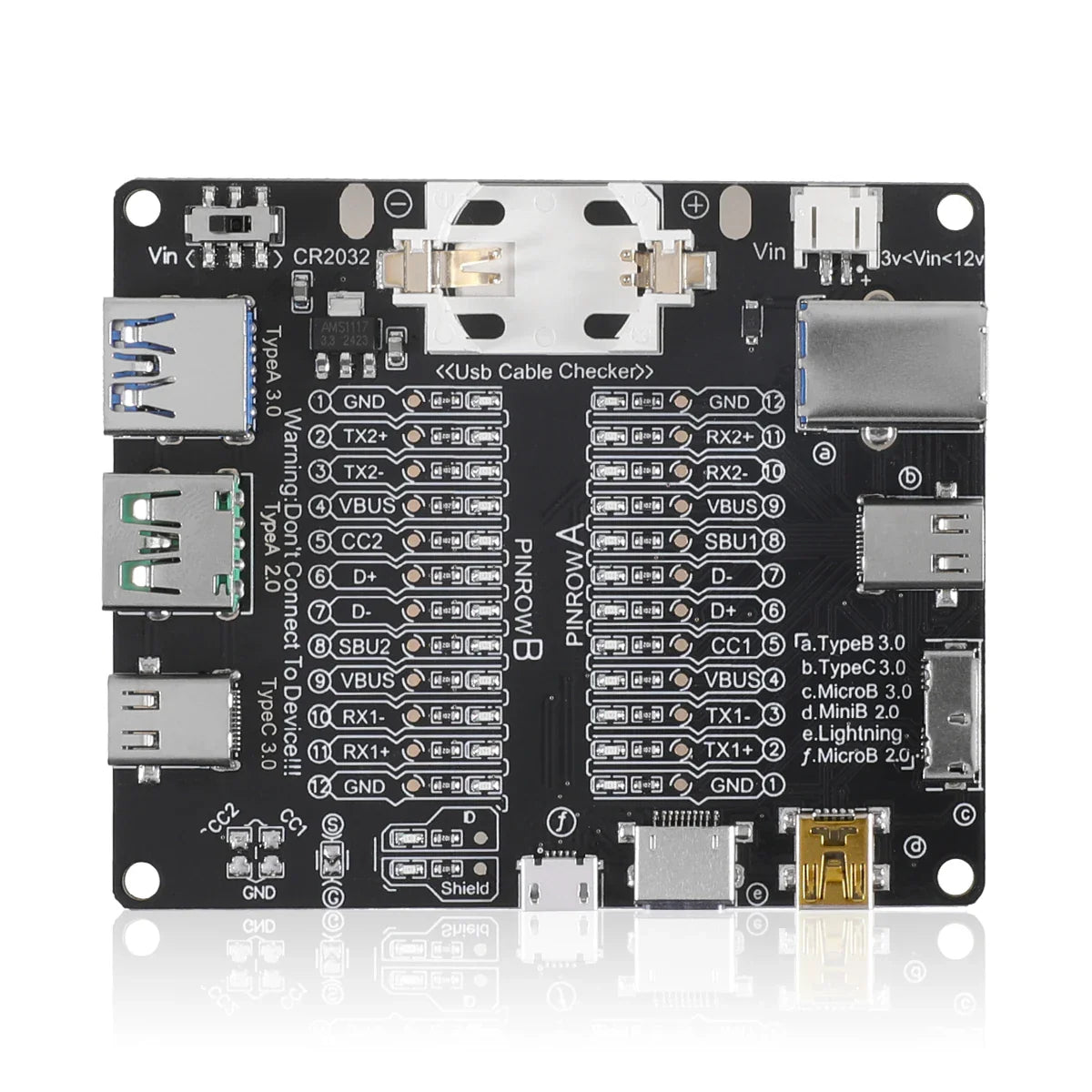 USB Cable Tester – Type-C, Type-B, Micro Short Circuit and Data Anomaly Detection Test Board for iOS & Android