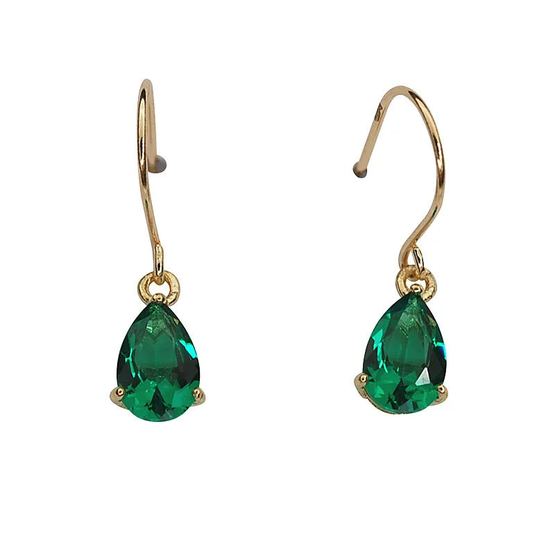 925 Sterling Silver Emerald Zircon Water Drop Earrings for Women – 14K Gold Plated Retro Luxury Jewelry