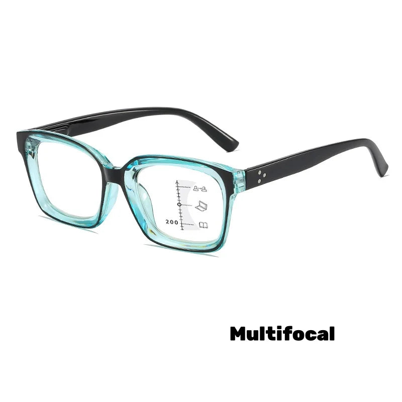 Photochromic Multifocal Reading Glasses – Ultralight Progressive Square Frame Anti-UV Presbyopia Eyewear for Men & Women