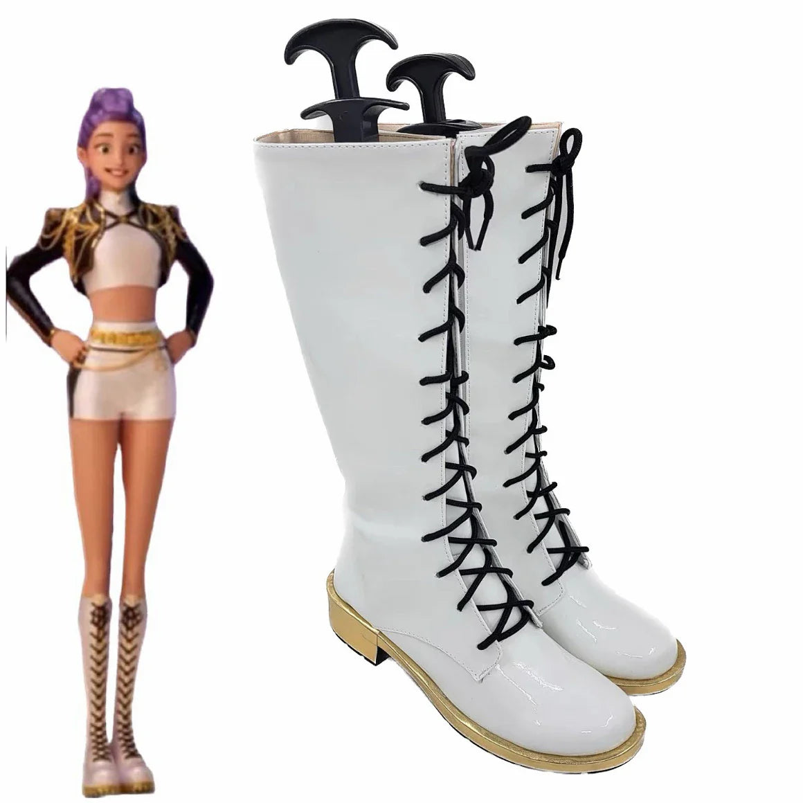 Girls Rumi Zoey Mira Cosplay Boots β Black Gold K-Pop Demon Hunters Costume Shoes for Halloween Role Play