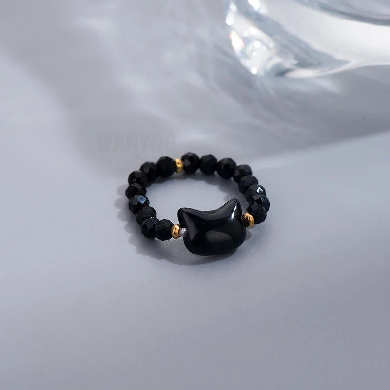 Cat Shape Bead Rings - Minimalist Black & White Finger Toy Rings for Men & Women Party Jewelry Accessories