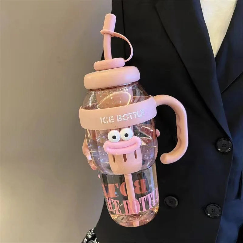 1100ML Sports Water Bottle for Women – Large Capacity Cute Aesthetic Straw Cup, Portable for Summer, Home & Outdoor Use
