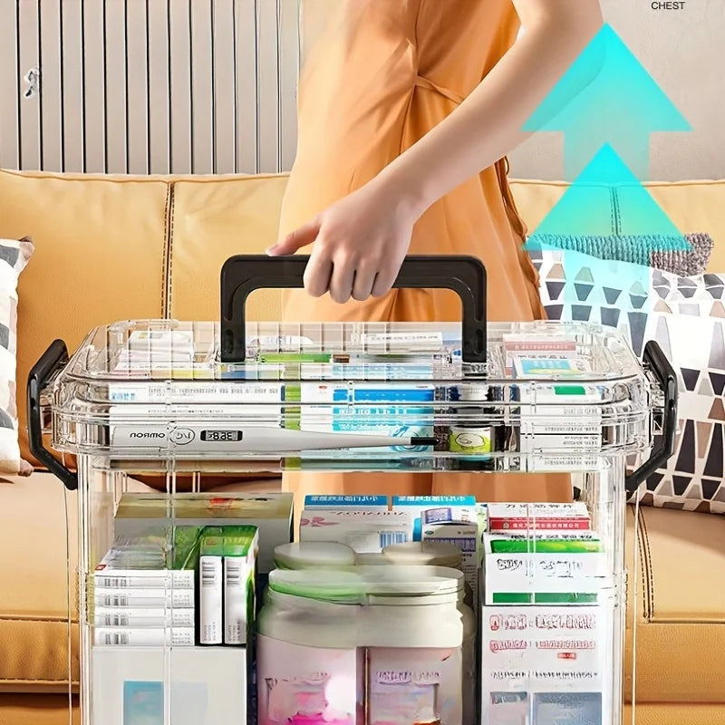 Large Capacity Double-Layer Medicine Organizer Box – Waterproof Transparent Storage Case for Home & Travel