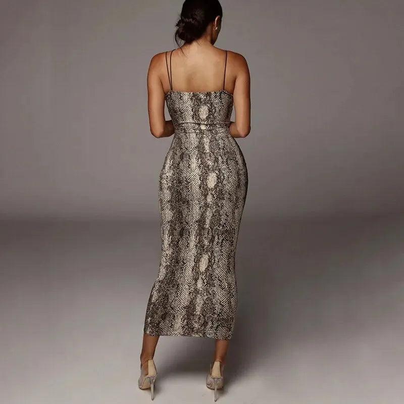 Hawthaw Women's Leopard Bodycon Midi Dress - Party Club Evening Streetwear - Summer Clothes for Business