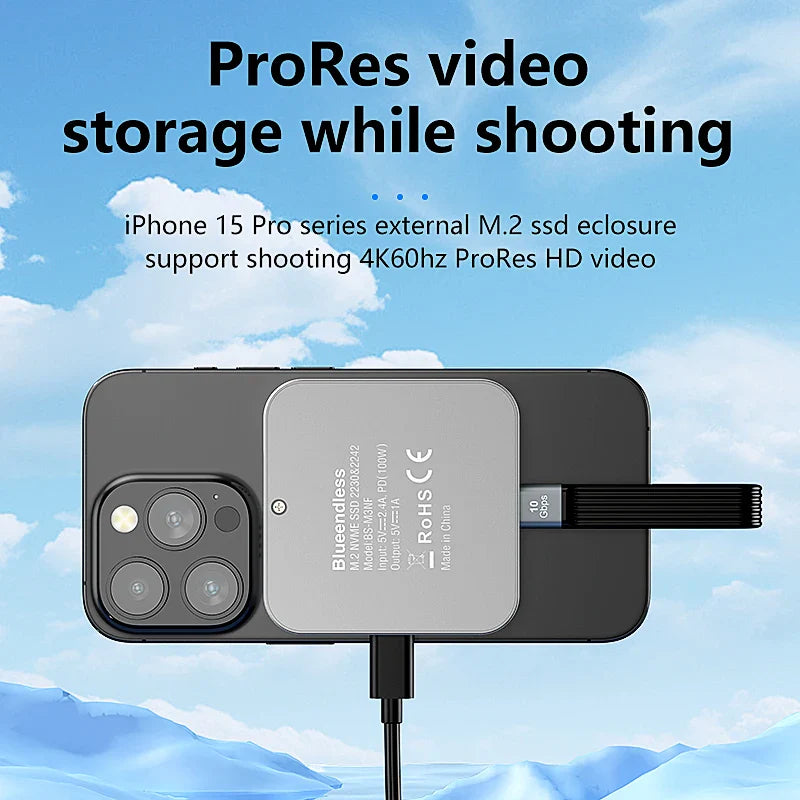 Blueendless Magnetic NVMe SSD Enclosure M2 2230/2242 with Cooling Fan, 100W PD USB-C Case for iPhone & Mac