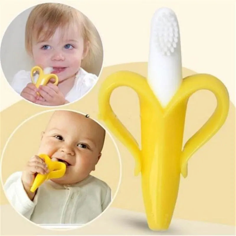 Banana Shape Baby Silicone Teether & Training Toothbrush – BPA Free Safe Chew Ring for Infant Dental Care