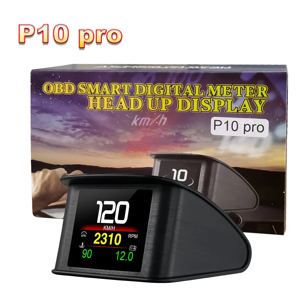 P10 Pro Head-Up Display – On-Board OBD2 Computer with Digital Speedometer, Mileage, Temperature & Driving Data Gauge