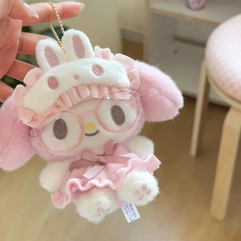 Cute KT Cat Plush Keychain — Cartoon Anime Glasses-Wearing Cat Backpack Pendant, Gift for Girls, Birthday & Holiday