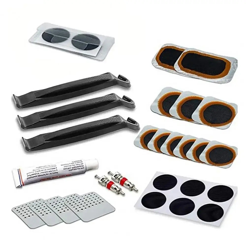 Bicycle Tire Repair Kit - Inner Tube Puncture Patches Rubber Glue Valve Tools for Bike Maintenance