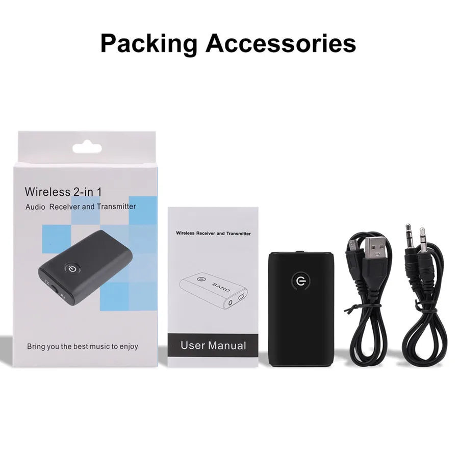 Bluetooth 5.0 Wireless Audio Transmitter & Receiver – Rechargeable 3.5mm AUX HiFi Adapter for TV, PC & Car Speakers