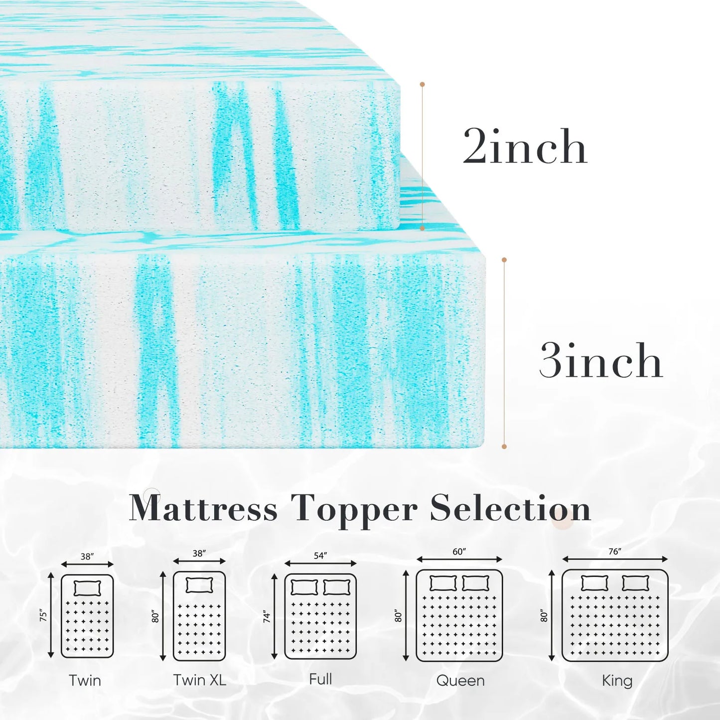 2-3 Inch Gel Memory Foam Mattress Topper - Full Size Cooling, Soft, and Breathable Bed Topper for School Bedroom