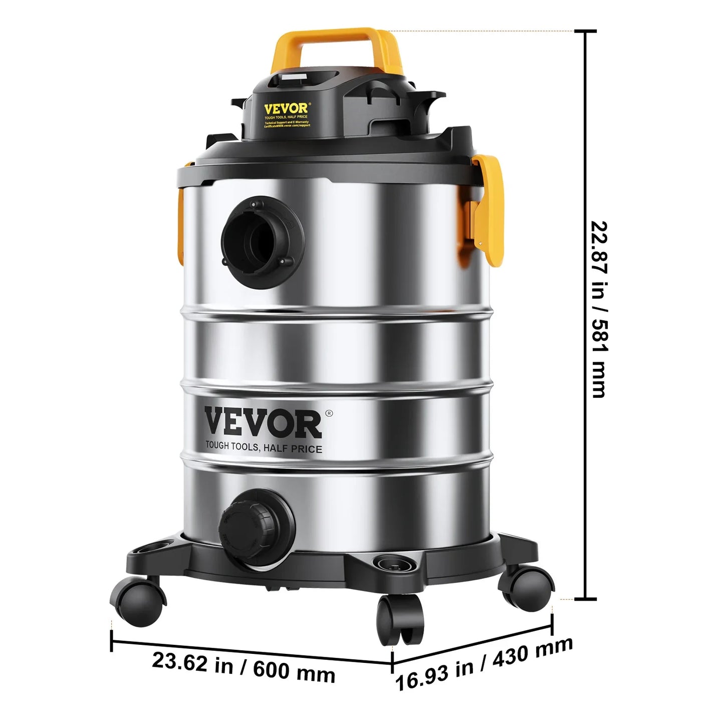 VEVOR Stainless Steel Wet Dry Shop Vacuum - Powerful Small Shop Vac for Carpet, Debris & Pet Hair