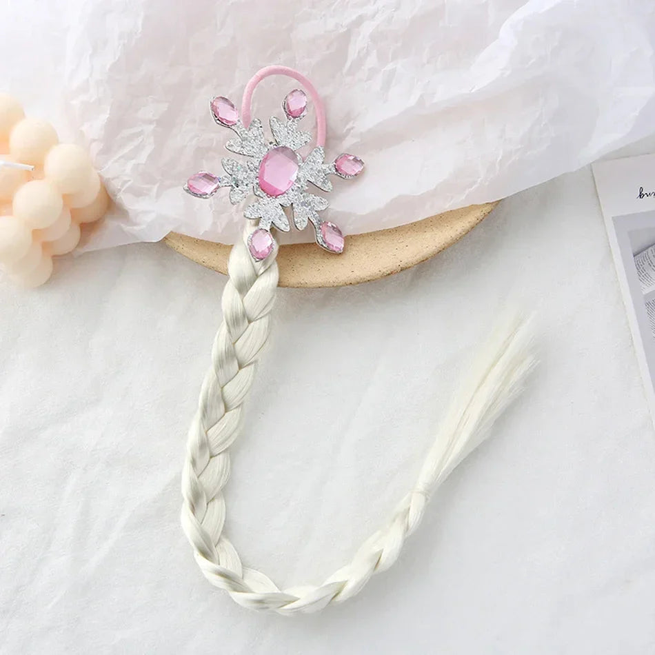 Girls Elsa Cosplay Headband - Snowflake Crown & Braid Hair Accessory, Princess Bow Hair Ornament
