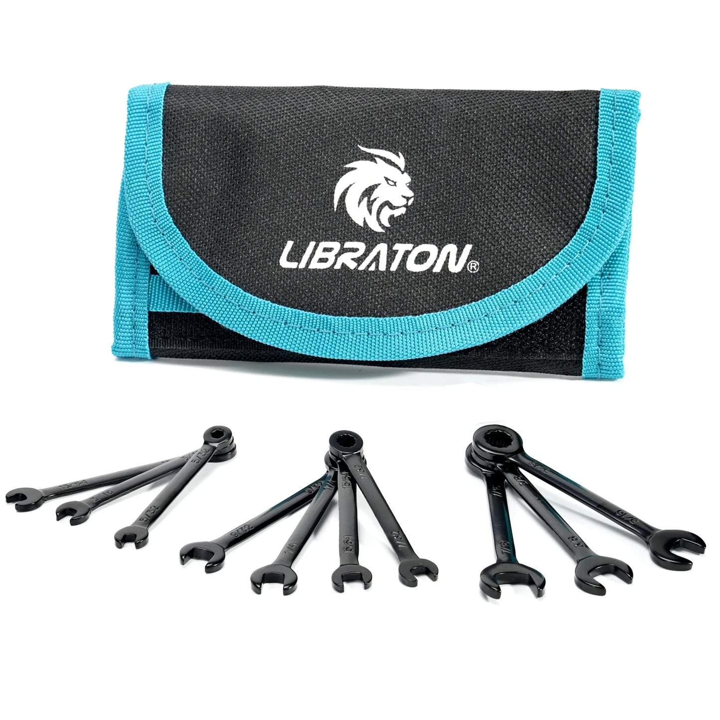 LIBRATON 10-Piece Mini Combination Wrench Set with Rolling Pouch – Metric & SAE Carbon Steel 4-11mm / 5/32"-7/16"