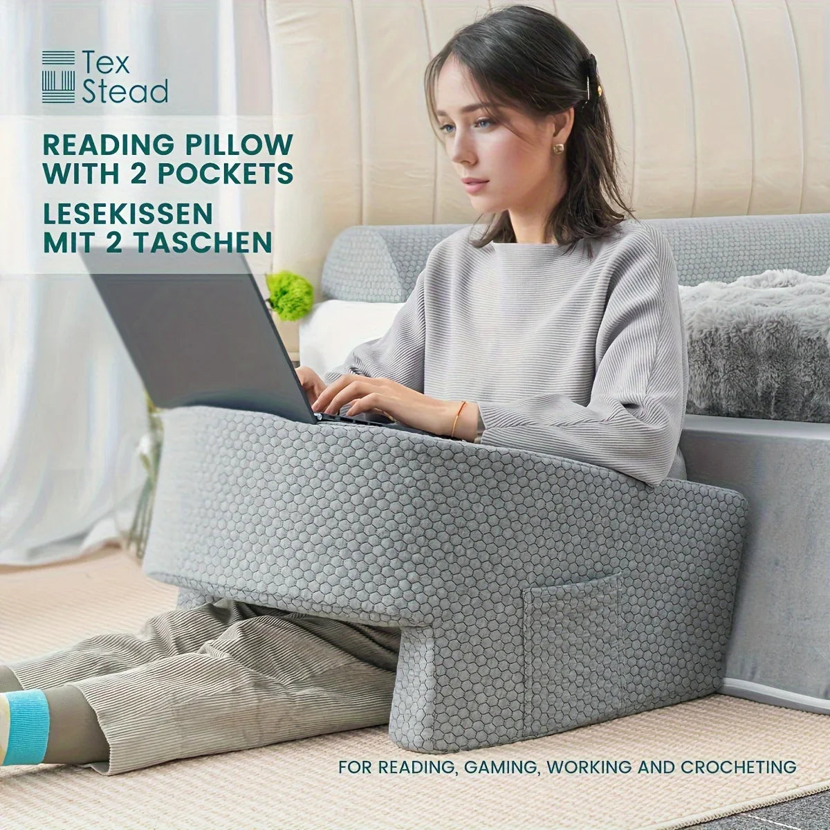 Extra Large Memory Foam Reading Pillow – Armrest Bed Pillow for Gaming, Working, and Relaxing with Removable Cover, 1 PC