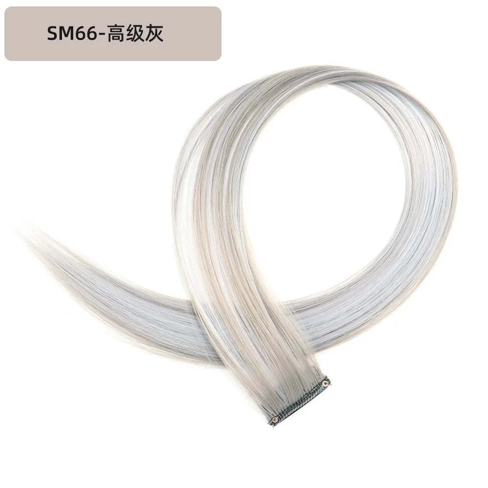 22-Inch Rainbow Highlight Synthetic Hair Extensions – Long Straight Colorful Hairpiece for Women & Kids