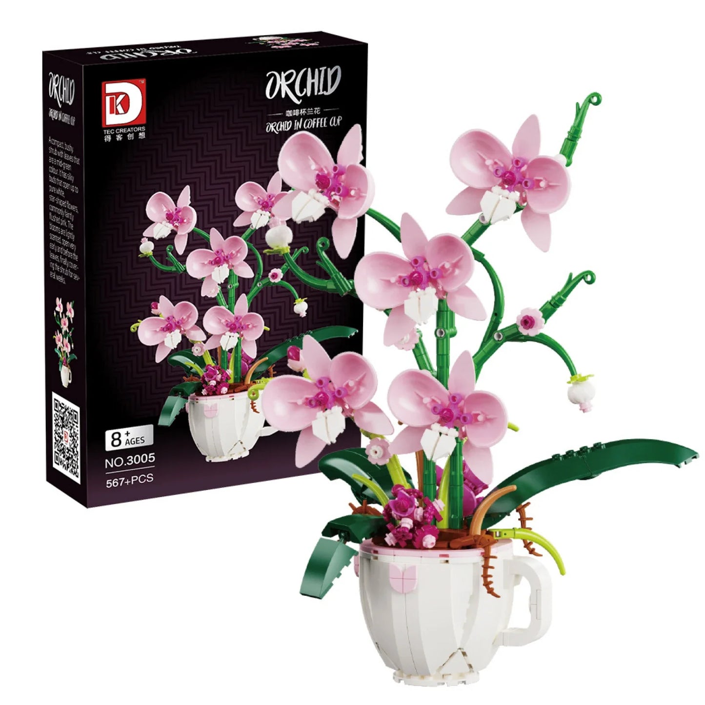 MOC Building Blocks Orchid Flower Bouquet – DIY Bonsai Plant Model for Home Decor & Kids Gift