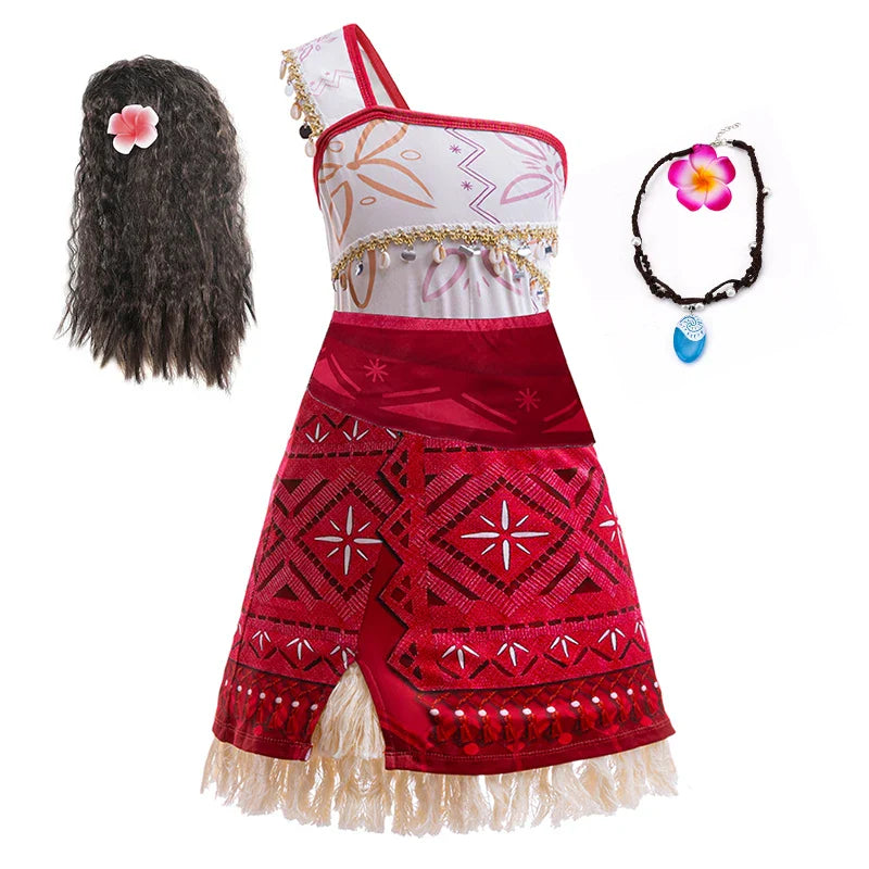 Girls Moana 2 Dress - Halloween Party Adventure Costume, Princess Fancy Clothes, Vaiana with Pet Pig Outfit
