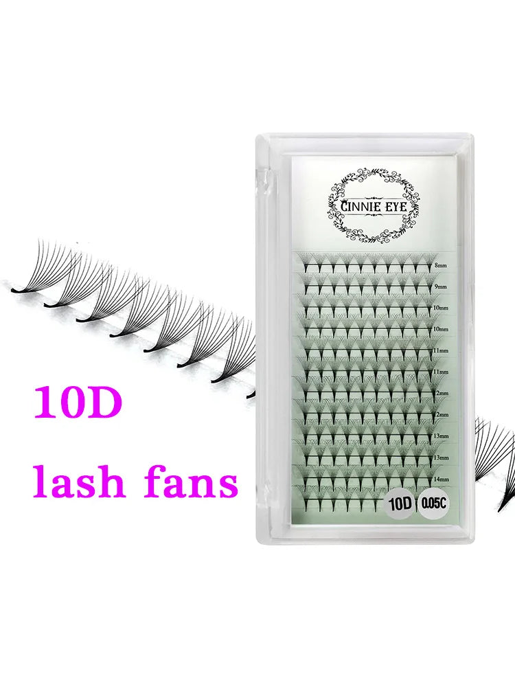 10D Premade Volume Eyelash Fans – Long Stem 3D-6D Pointy Base False Lash Clusters