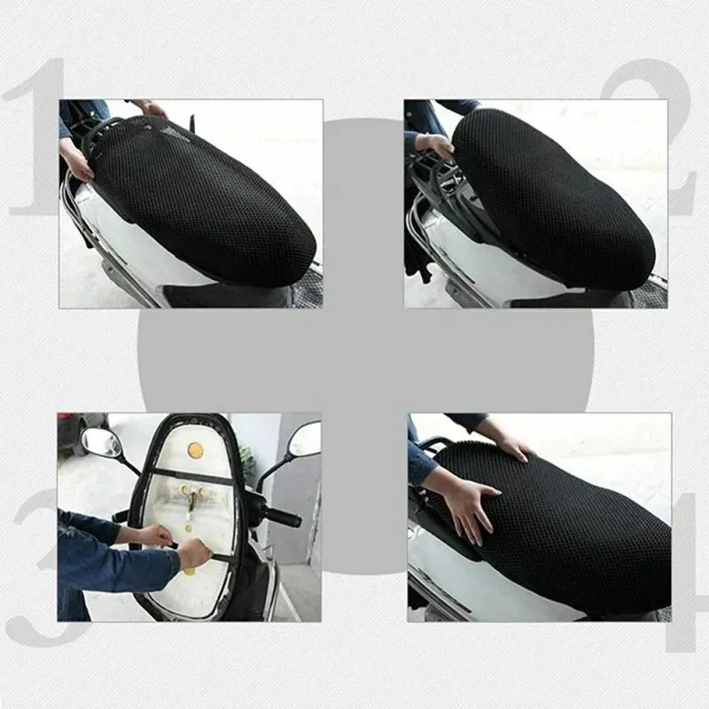 Breathable 3D Mesh Motorcycle Seat Cover – Summer Cooling Anti-Slip Cushion Pad for Moped & Scooter