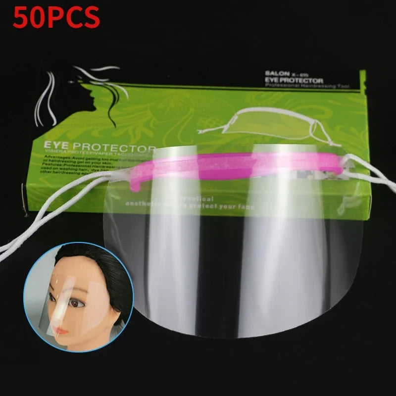 Barbershop 50PCS Disposable Face Shields — Makeup & Shower Visors for Hairspray, Salon Supplies & Hairdressing Tools