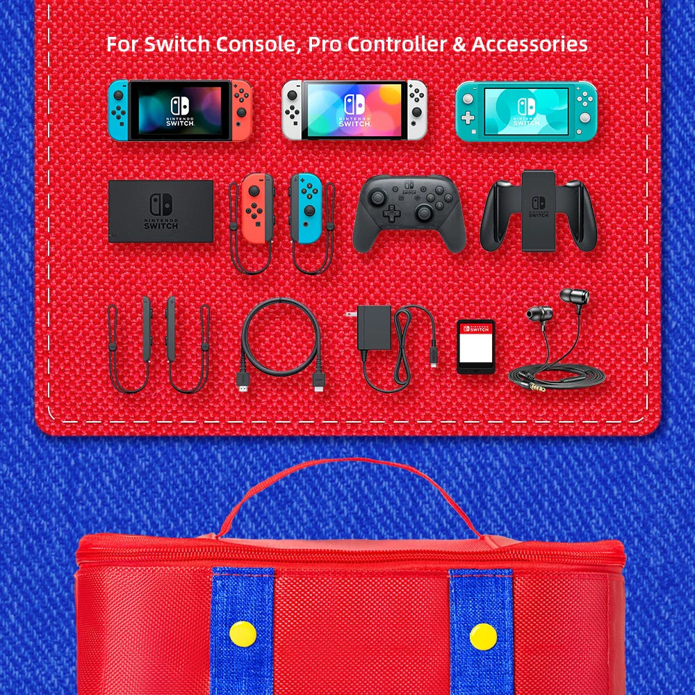 Large Carrying Protective Case for Nintendo Switch OLED Console & Pro Controller: Travel Storage Bag for Switch Accessories