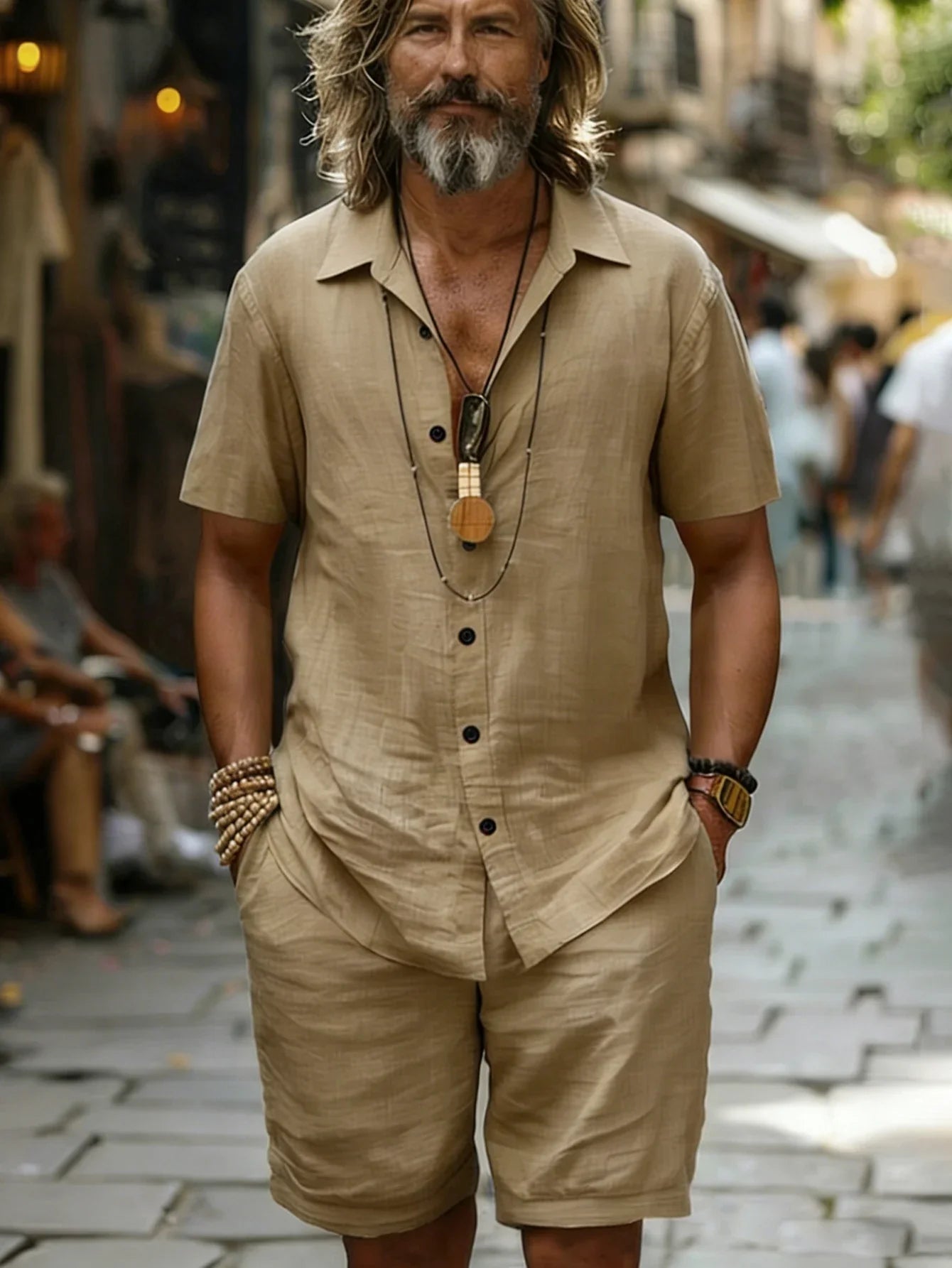 Men’s Cotton Shirt & Shorts Set - Short Sleeve Loose Fit Summer Beach Casual Two Piece Outfit